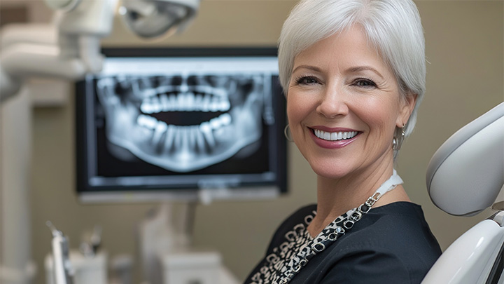 Older female smiling with her new veneers in Northampton.